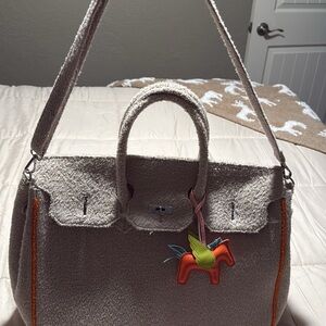 Elegant Cream Tote Bag with Orange Accents